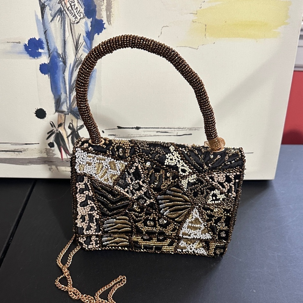 From India to you multi- color blackcopper handle bag with gold chain crossbody